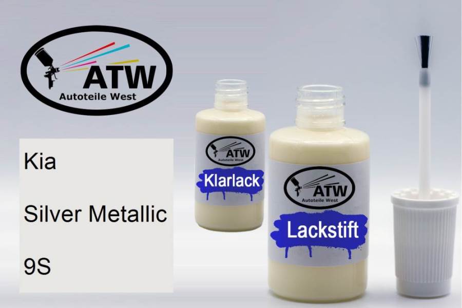 Kia, Silver Metallic, 9S: 20ml Lackstift + 20ml Klarlack - Set, von ATW Autoteile West.